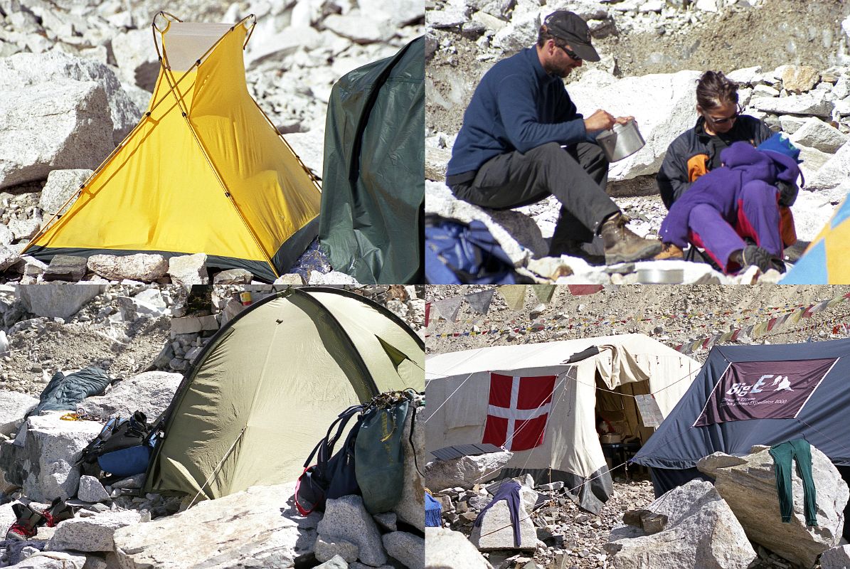 17 Life Goes On At Everest Base Camp 2000 - Feeding A Baby, Drying Boots, Crampons, And Clothing, Charging Solar Panels